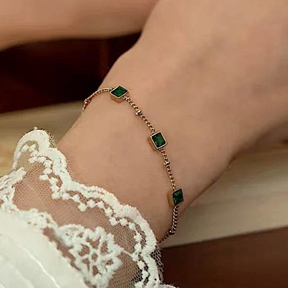 Gold 18K GP Emerald Green Bracelet
